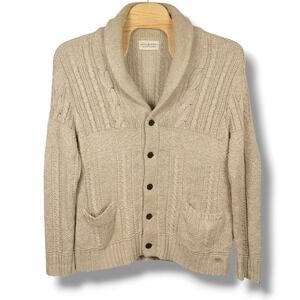 Denim & Supply Ralph Lauren Cardigan Mens XXL Tan Shawl Cable Knit Cotton Linen
